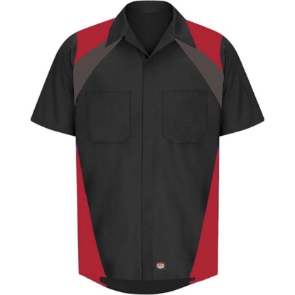 Custom Mens Tri-Color Short Sleeve Shop Shirt Black/ Charcoal/ Red