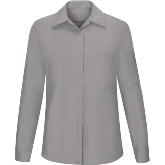 Custom Womens Performance Plus Long Sleeve Shop Shirt with Oilblok Technology Light Grey/ Charcoal