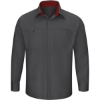 Custom Mens Performance Plus Long Sleeve Shirt with OilBlok Technology Charcoal/ Fireball Red