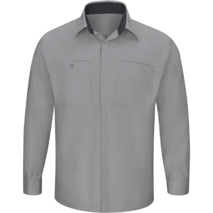 Custom Mens Performance Plus Long Sleeve Shirt with OilBlok Technology Light Grey/ Charcoal