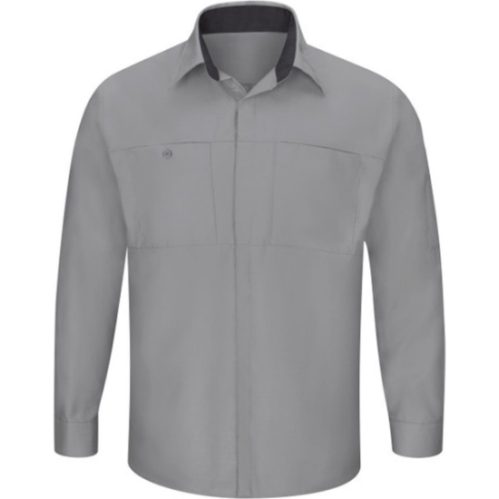 Custom Mens Performance Plus Long Sleeve Shirt with OilBlok Technology Light Grey/ Charcoal