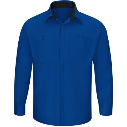 Custom Mens Tall Performance Plus Long Sleeve Shirt with OilBlok Technology Royal Blue/ Black