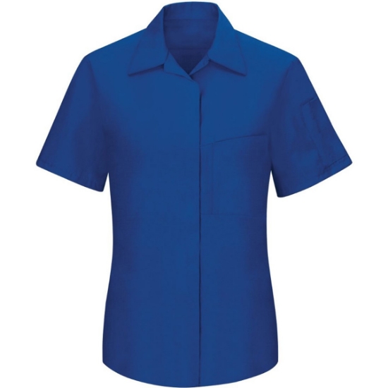 Custom Womens Performance Plus Short Sleeve Shop Shirt with Oilblok Technology Royal Blue/ Black