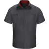 Custom Mens Performance Plus Short Sleeve Shirt With Oilblok Technology Charcoal/ Fireball Red