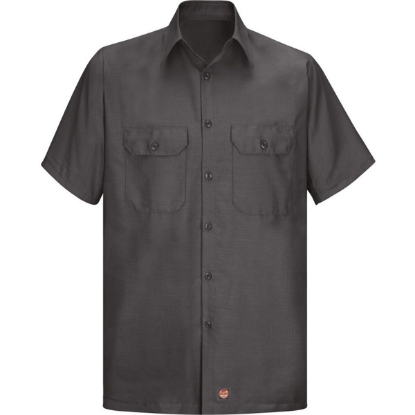 Custom Mens Tall Ripstop Short Sleeve Work Shirt Charcoal