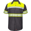 Custom Mens Tall Hi-Visibility Colorblock Ripstop Short Sleeve Work Shirt Fluorescent Yellow/ Charcoal