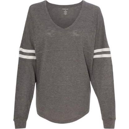 Custom Women’s Slub Jersey Varsitee V-Neck Long Sleeve T-Shirt Granite