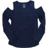 Custom Womens Cold Shoulder Long Sleeve T-Shirt Navy