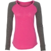 Custom Women’s Preppy Patch Slub Long Sleeve T-Shirt Fuchsia/ Granite