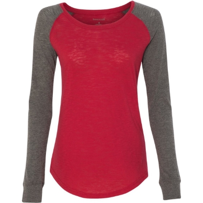 Custom Women’s Preppy Patch Slub Long Sleeve T-Shirt Red/ Granite