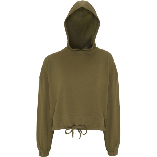 Custom Womens Cropped Maria Hooded Sweatshirt Olive