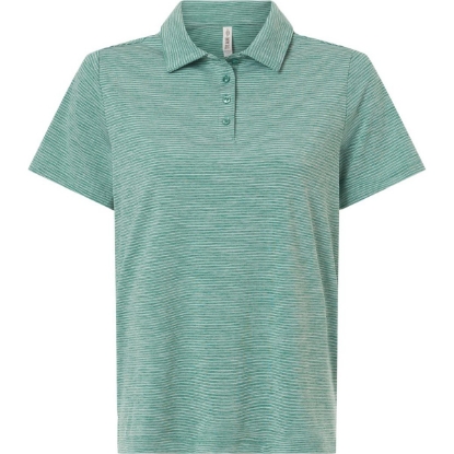 Custom Womens Relay Heathered Stripe Polo Sport Forest Heather/ White