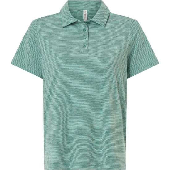 Custom Womens Relay Heathered Stripe Polo Sport Forest Heather/ White