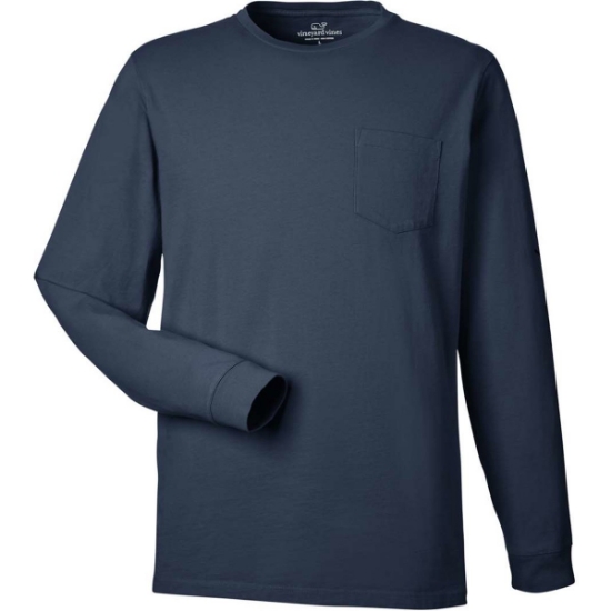 Custom Unisex Long Sleeve Pocket T-Shirt Blue Blazer/ White Cap