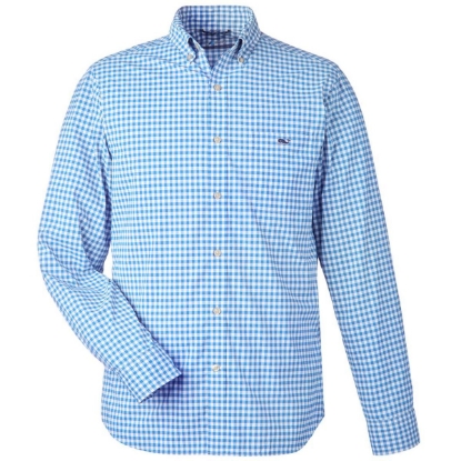 Custom Mens On-The-Go Nylon Gingham Shirt Ocean Breeze