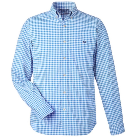 Custom Mens On-The-Go Nylon Gingham Shirt Ocean Breeze