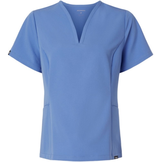 Custom Womens Calix Fit & Flare Scrub V-Neck Top Ceil Blue