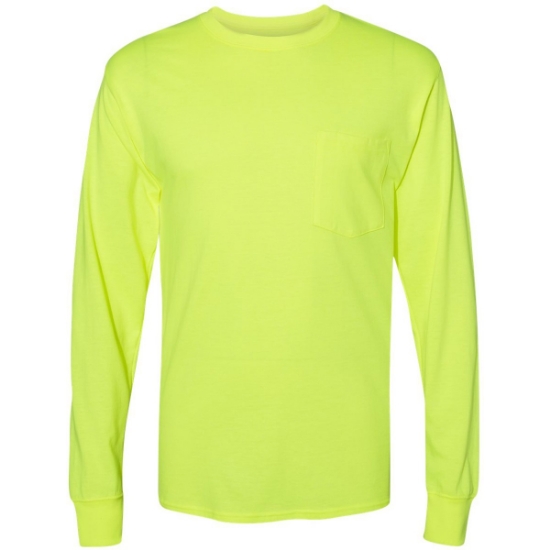 Custom Unisex Workwear Long Sleeve Pocket T-Shirt Safety Green