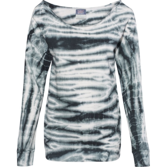 Custom Womens French Terry Off-the-Shoulder Tie-Dyed Sweatshirt Greyscale