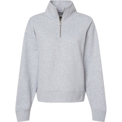 Custom Womens Sueded Fleece Quarter-Zip Sweatshirt Heather Grey