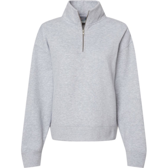 Custom Womens Sueded Fleece Quarter-Zip Sweatshirt Heather Grey