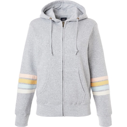 Custom Womens Striped Sleeves Full-Zip Hooded Sweatshirt Heather Grey