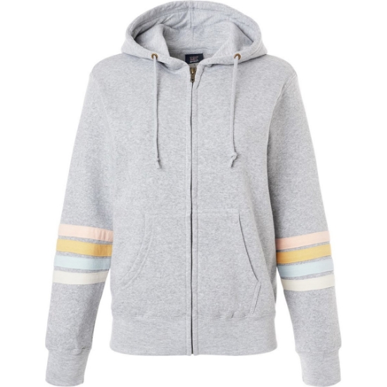 Custom Womens Striped Sleeves Full-Zip Hooded Sweatshirt Heather Grey