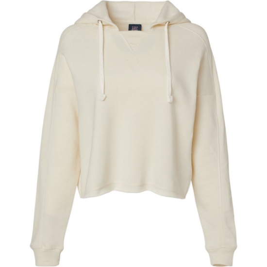 Custom Womens Angel Fleece Crop Hooded Sweatshirt Ecru