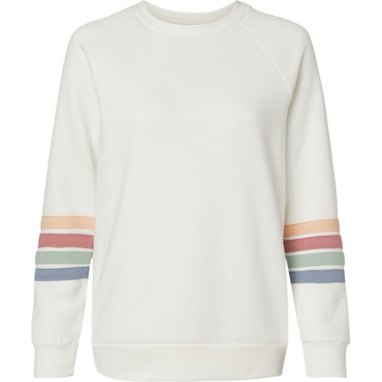 Custom Womens Striped Sleeves Crewneck Sweatshirt Ivory