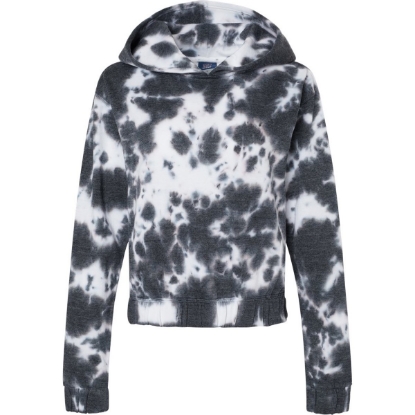 Custom Womens Sueded Fleece Tie-Dyed Crop Hooded Sweatshirt Charcoal