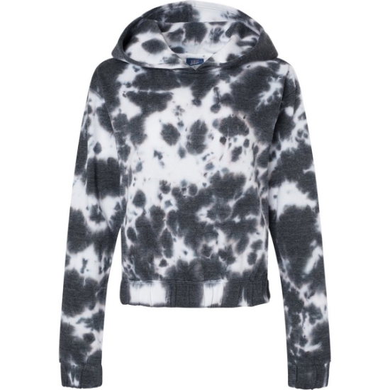 Custom Womens Sueded Fleece Tie-Dyed Crop Hooded Sweatshirt Charcoal