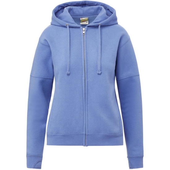 Custom Womens Vintage Fleece Hooded Full-Zip Sweatshirt Blue Iris