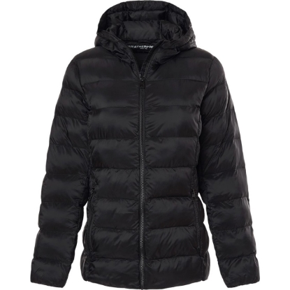 Custom Womens Lightweight Poly-filled Hooded Puffer Jacket Black