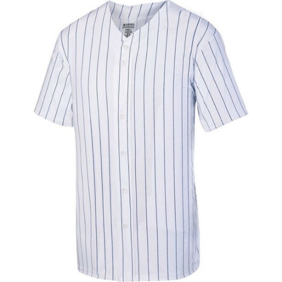 Custom Youth Pinstripe Full Button Baseball Jersey White/ Navy