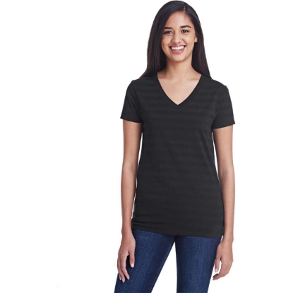 Custom Womens Invisible Stripe V-Neck T-Shirt Black Invisible Stripe