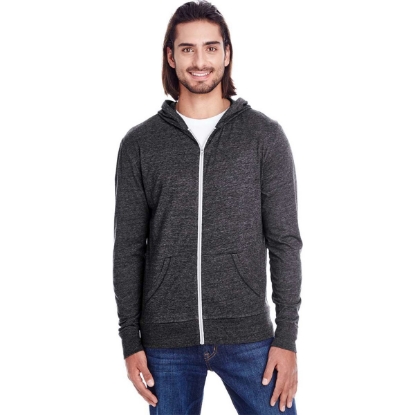 Custom Unisex Triblend Full-Zip Lightweight Hooded Sweatshirt Black Triblend