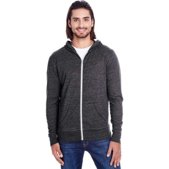 Custom Unisex Triblend Full-Zip Lightweight Hooded Sweatshirt Black Triblend