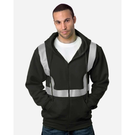 Custom USA-Made Hi-Visibility Full-Zip Hooded Sweatshirt - Segmented Tape Black