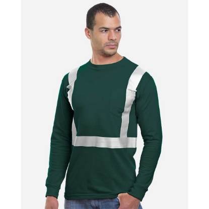 Custom Unisex USA-Made High Visibility Long Sleeve Pocket T-Shirt Forest Green
