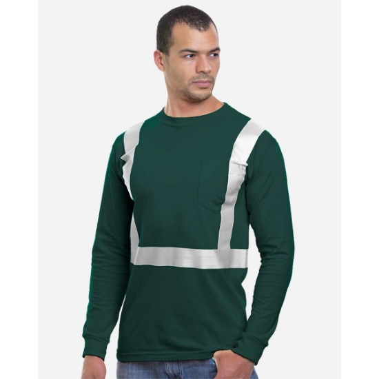 Custom Unisex USA-Made High Visibility Long Sleeve Pocket T-Shirt Forest Green