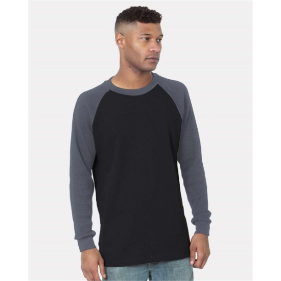 Custom Mens USA-Made Heavyweight Waffle Knit Thermal Raglan T-Shirt Black/ Dark Grey