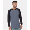 Custom Mens USA-Made Heavyweight Waffle Knit Thermal Raglan T-Shirt Dark Grey/ Black