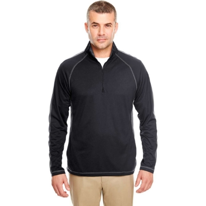 Custom Cool & Dry Sport Quarter-Zip Pullover with Side and Sleeve Panels Black/ Charcoal