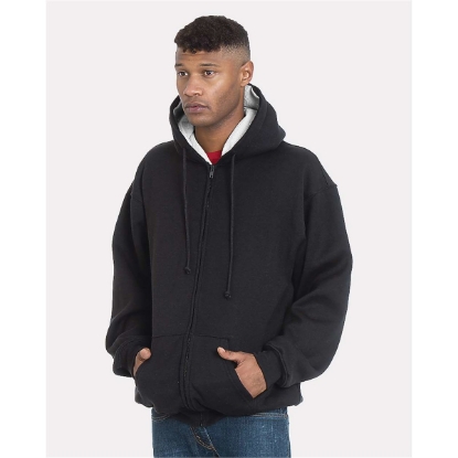 Custom Unisex USA-Made Super Heavy Thermal Lined Full-Zip Hooded Sweatshirt Black/ Cream