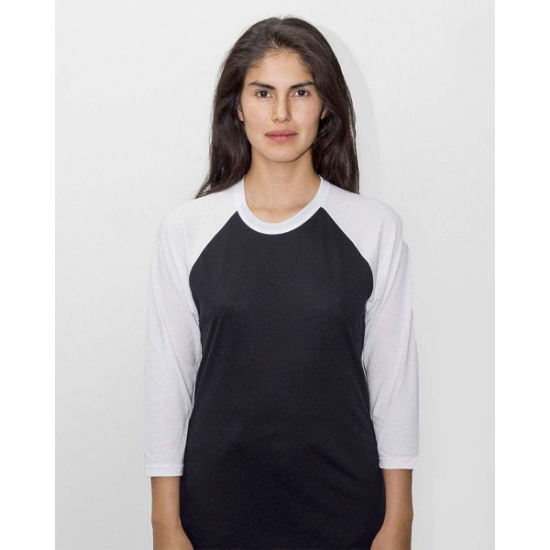 Custom Unisex USA-Made Three-Quarter Sleeve Raglan Baseball T-Shirt Black/ White