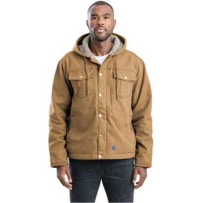 Custom Mens Vintage Washed Sherpa-Lined Hooded Jacket Brown Duck