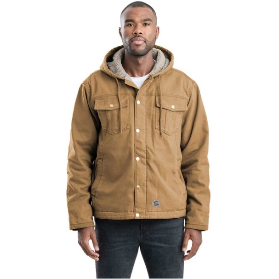 Custom Mens Vintage Washed Sherpa-Lined Hooded Jacket Brown Duck