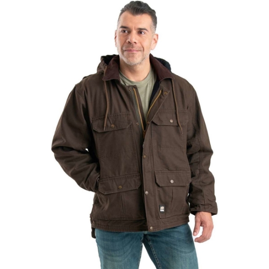 Custom Mens Heartland Washed Duck Zip-Off Hooded Coat Bark