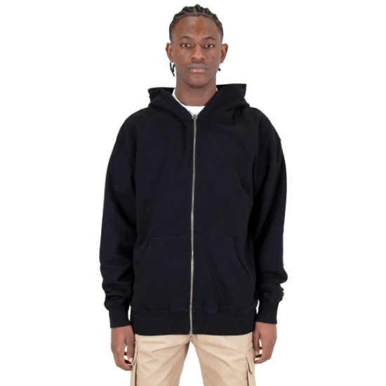 Custom Unisex Max Heavy Garment-Dyed Double-Zip Hooded Sweatshirt Black