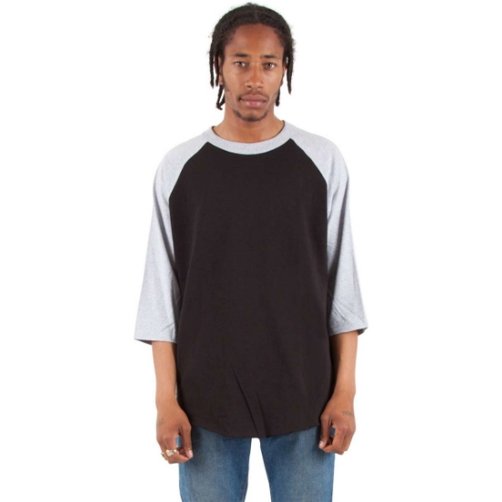 Custom Unisex Raglan Three-Quarter Sleeve T-Shirt Black/ Heather Grey